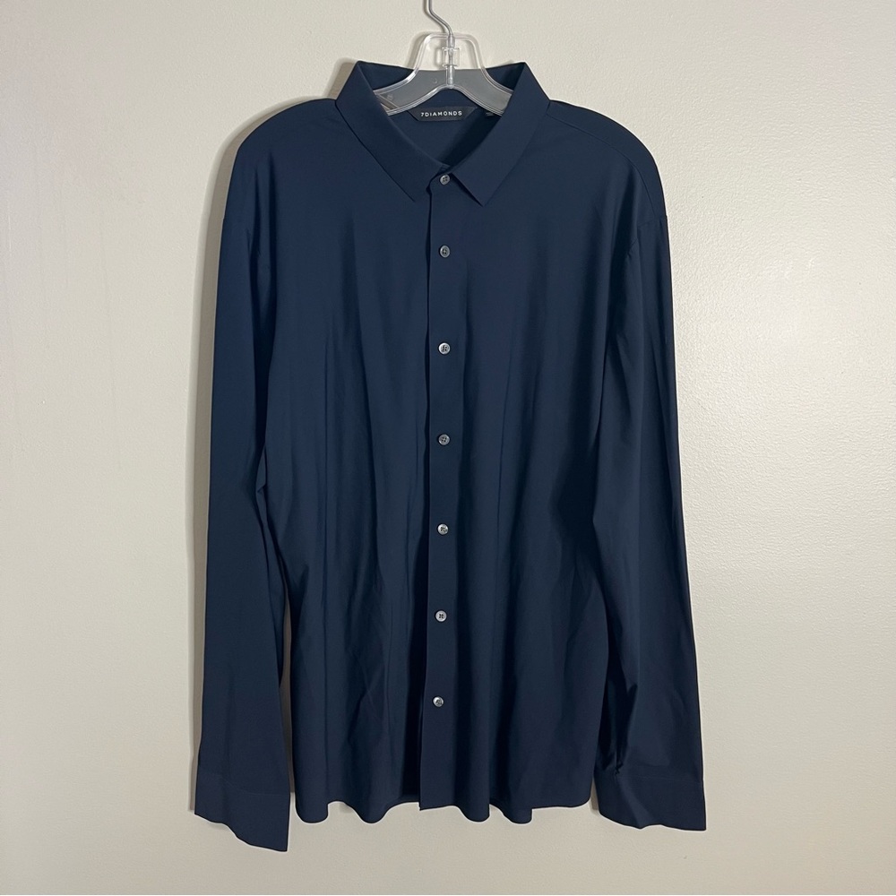 7DIAMONDS Men's Size XXL Navy Blue Seamless Stretch Button Down Shirt